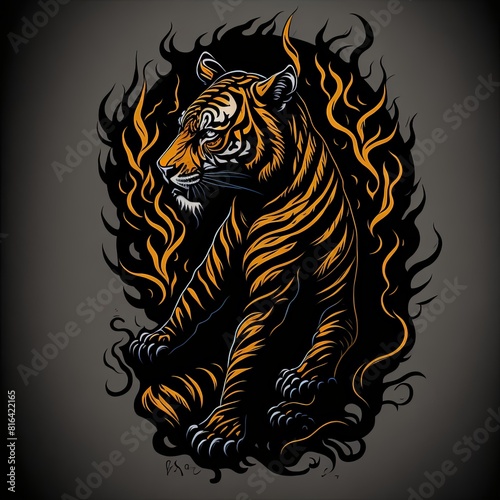 Abstract Tiger Drawing with Swirling Lines and Fluid Forms. Abstract Tattoo Design. Suitable for T-Shirt Design Inspiration. 