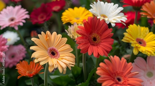 Bring to life a patch of gerbera daisies, with their large, colorful blooms in hues of red, orange, yellow, pink, and white.