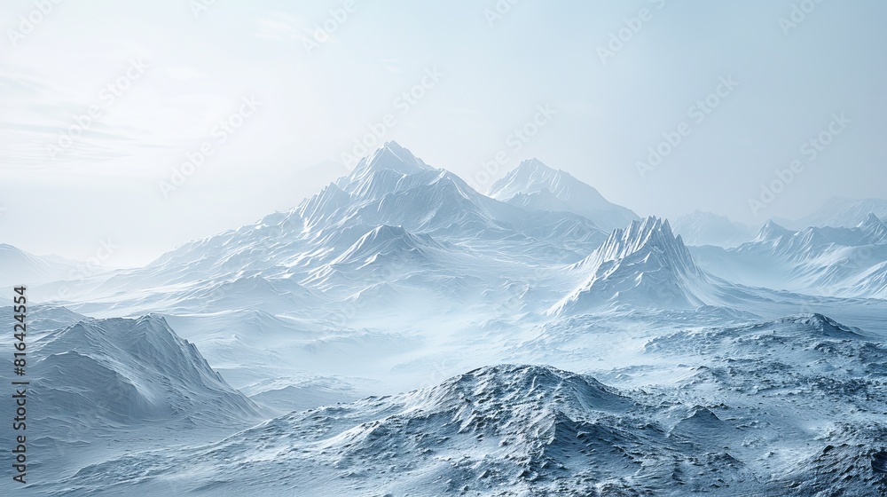 Serene Summit, Frosty Peaks Under a Crisp, Clear Winter Sky