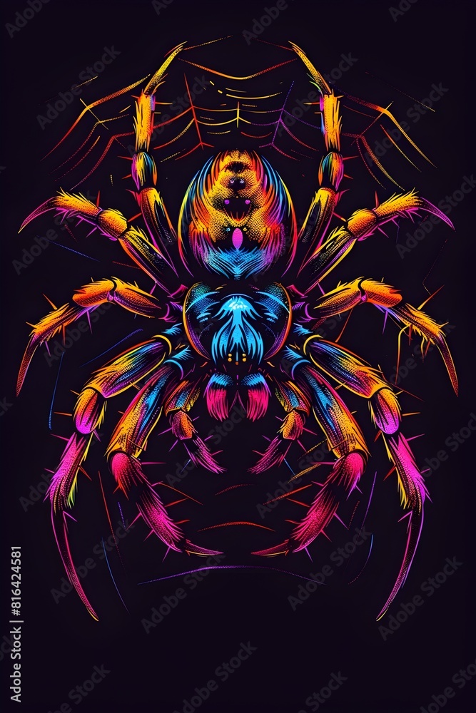 Luminous Spider Patiently Awaiting Prey in Its Intricate Neon Web Luminous Spider Patiently Awaiting Prey in Its Intricate Neon Web