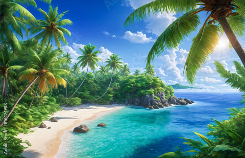 Tropical Beach Paradise Realism. Tropical Island Paradise