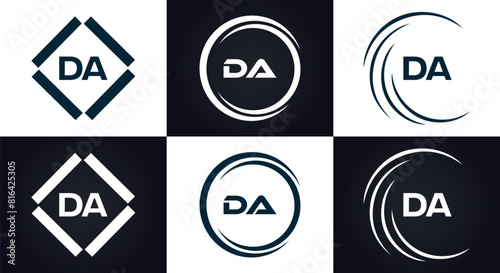 DA logo. D A design. White DA letter. DA, D A letter logo design. Initial letter DA linked circle uppercase monogram logo. D A letter logo vector design.