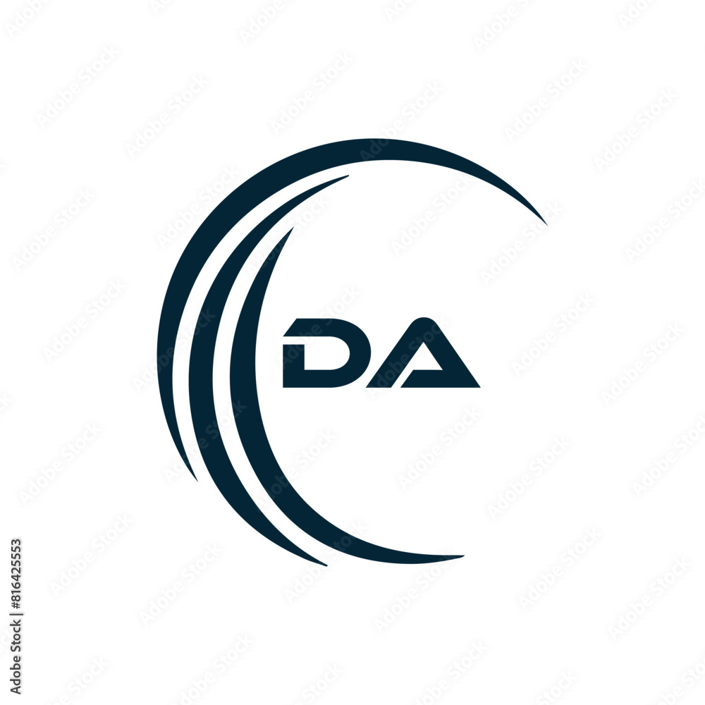 Fototapeta premium DA logo. D A design. White DA letter. DA, D A letter logo design. Initial letter DA linked circle uppercase monogram logo. D A letter logo vector design. 