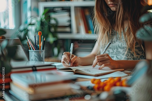 A woman sits on the floor focused on her laptop screen as she works diligently Someone doing activities at home Simple and minimalist flat Vector Illustration photo