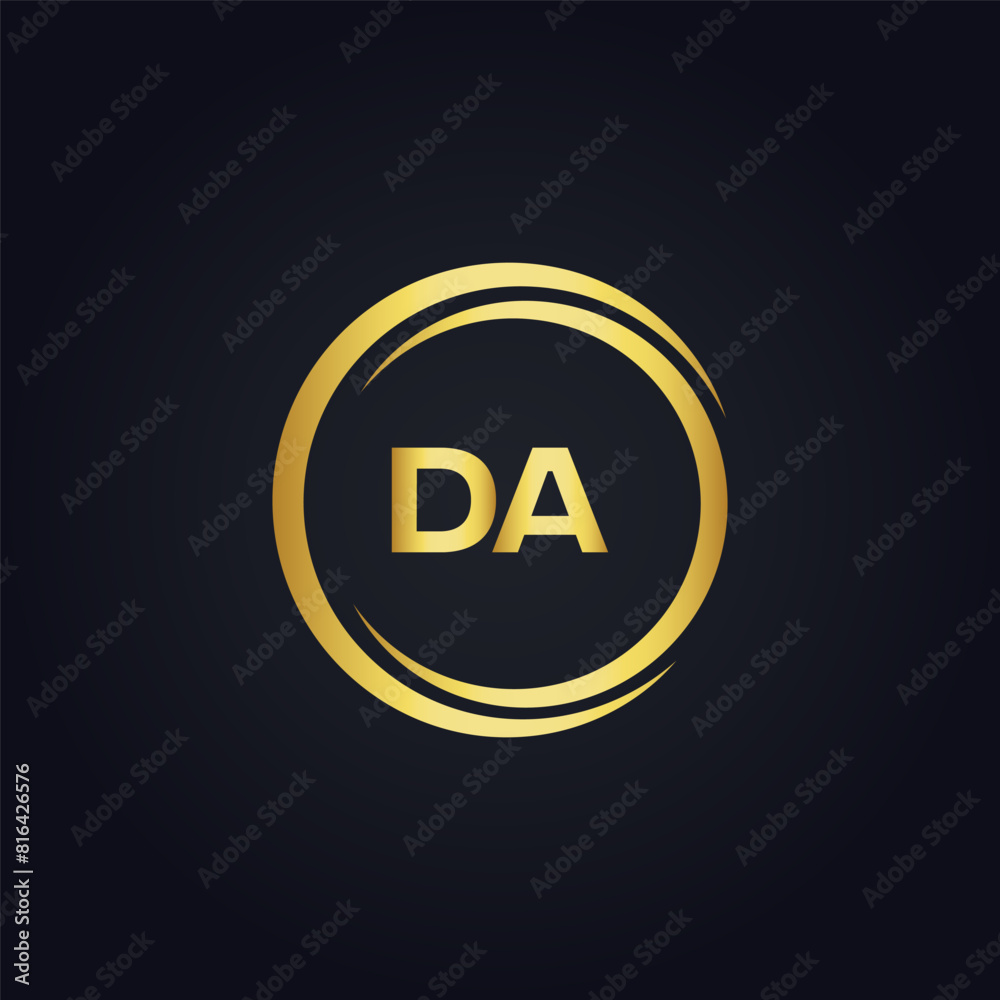 Obraz premium DA logo. D A design. White DA letter. DA, D A letter logo design. Initial letter DA linked circle uppercase monogram logo. D A letter logo vector design. 