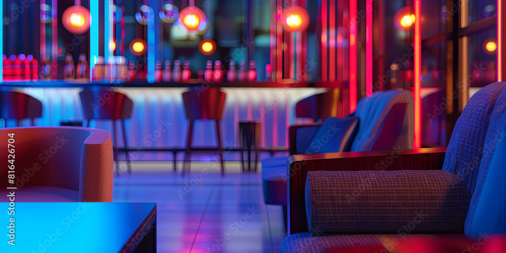 modern luxury lounge bar interior with a red and blue color scheme, generative AI modern luxury lounge bar interior with a red and blue color scheme, generative AI