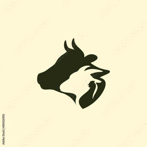 cow, sheep, goat, chicken logo, abstract vector illustration