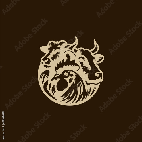 cow, sheep, goat, chicken logo, abstract vector illustration