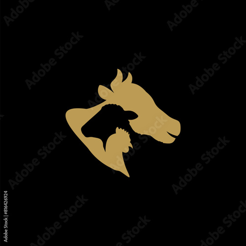silhouette head : cow, sheep, goat, chicken logo, abstract vector illustration