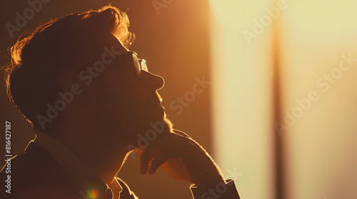 Serious man silhouette thinking over creative idea startup business planning : Generative AI