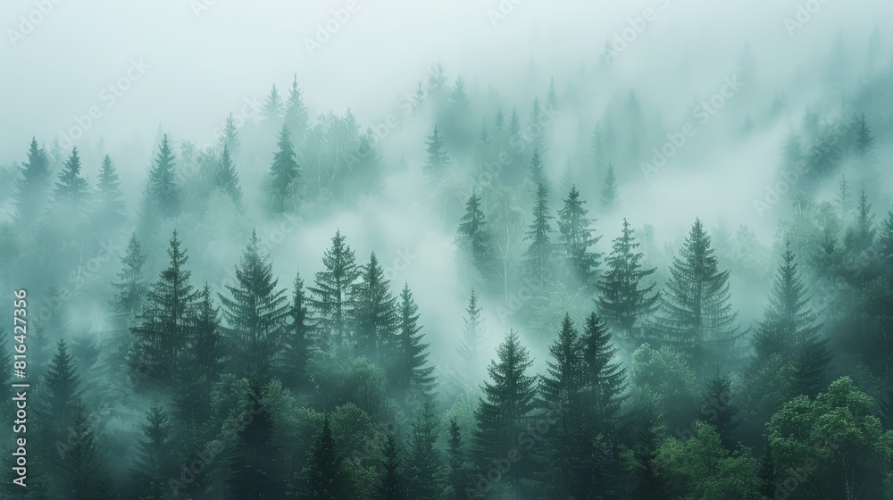Enchanted Forest Shrouded in Mist, a Mysterious and Serene Landscape Enchanted Forest Shrouded in Mist, a Mysterious and Serene Landscape
