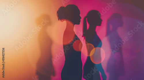 International Womens Day 2024 showing sign of Inspire Inclusion on silhouette background : Generative AI photo