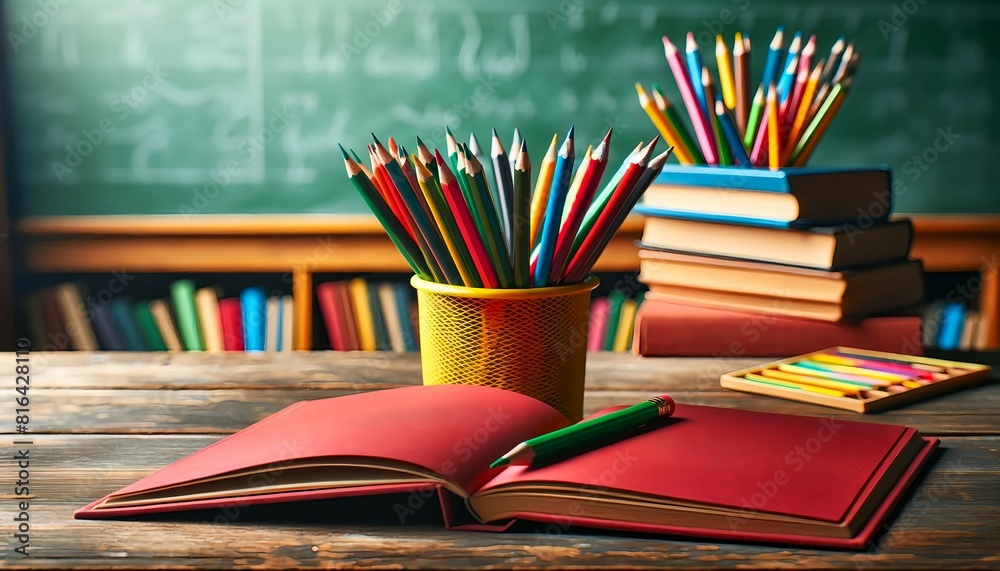 Scenery with blackboards and stationery Scenery with blackboards and stationery