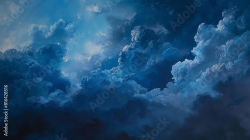 Background of Renaissance cloud sky Painting  Contemplative Indigo  Navy  Midnight Blue Clouds - Classic Art