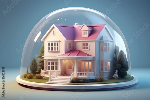 3d house inside round glass