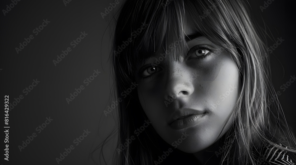High contrast black and white portrait of a beautiful girl : Generative AI High contrast black and white portrait of a beautiful girl : Generative AI