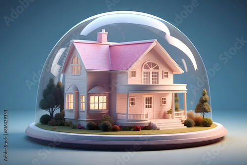 3d house inside round glass