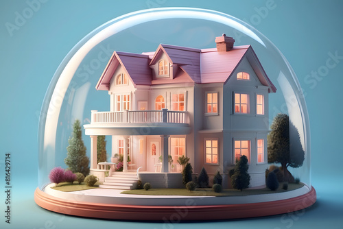 3d house inside round glass