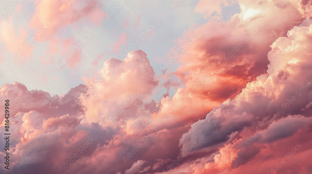 Background of Renaissance cloud sky Painting: Warm Rose, Pink, Champagne Clouds - Classic Art