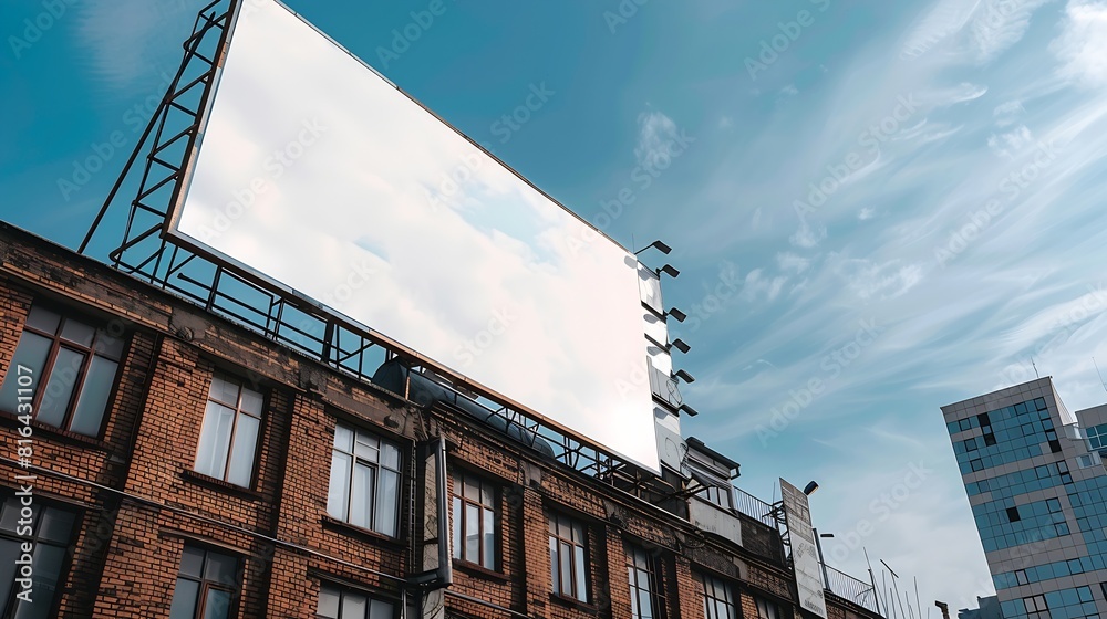Outdor advertising in the city mockup Large billboard on roof top of brick building : Generative AI Outdor advertising in the city mockup Large billboard on roof top of brick building : Generative AI