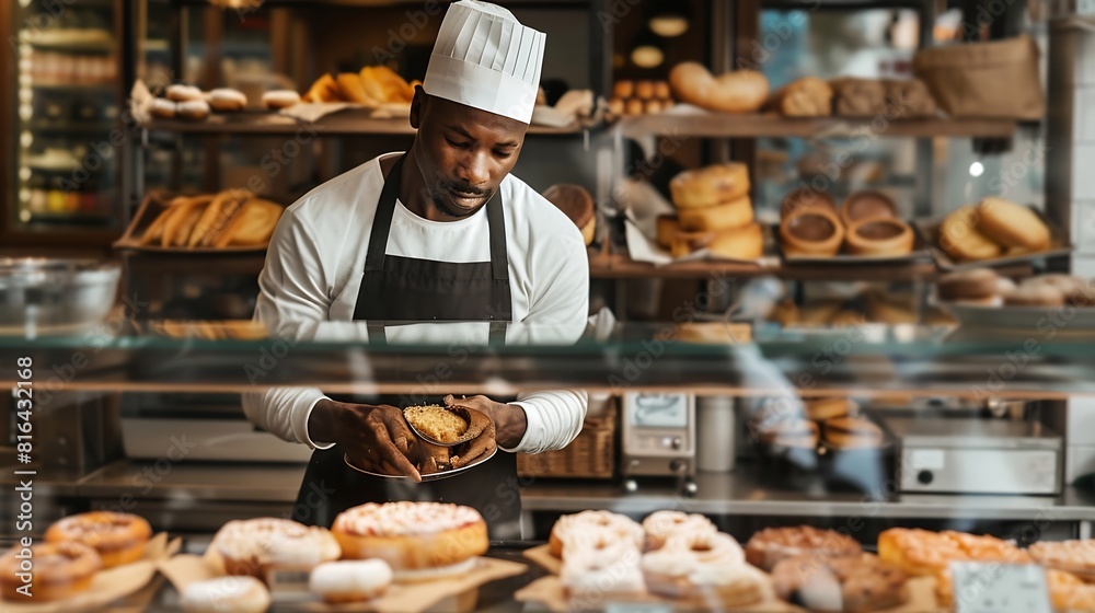 Black man works in pastry shop : Generative AI Black man works in pastry shop : Generative AI