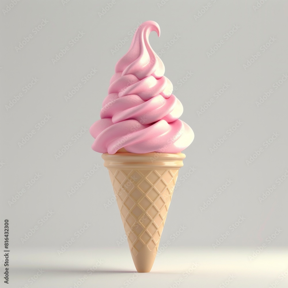 A smooth, light pink ice cream cone icon against a soft grey background, AI Generative A smooth, light pink ice cream cone icon against a soft grey background, AI Generative