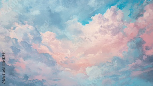 Background of Renaissance cloud sky painting Dream: Baby Blue & Blush Pink Clouds - Art