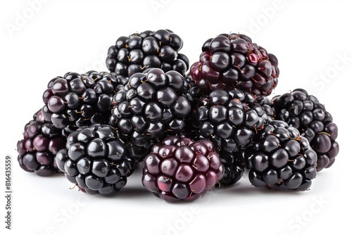 Stack of blackberries, alternating angles to show dimension, isolated on white background