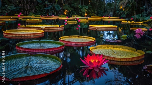 Nighttime blooming of the giant water lily photo
