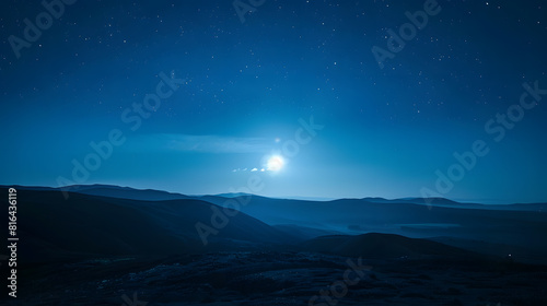 Full Moon star and landscape scenery silhouettes   Generative AI
