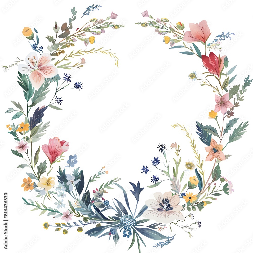 Fototapeta premium A beautiful watercolor painting of a wreath of flowers