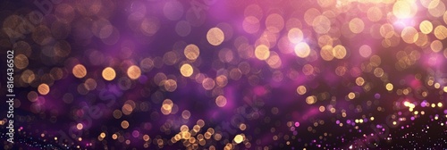 Abstract blur bokeh banner background. Gold bokeh on defocused emerald purple background  photo