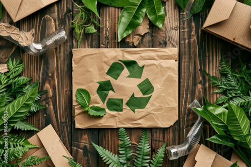 A plantthemed recycling symbol surrounded by lush green leaves