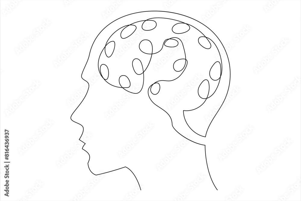 Continuous one line drawing of human brain. Hand drawn minimalism style. brain line art vector illustration Continuous one line drawing of human brain. Hand drawn minimalism style. brain line art vector illustration