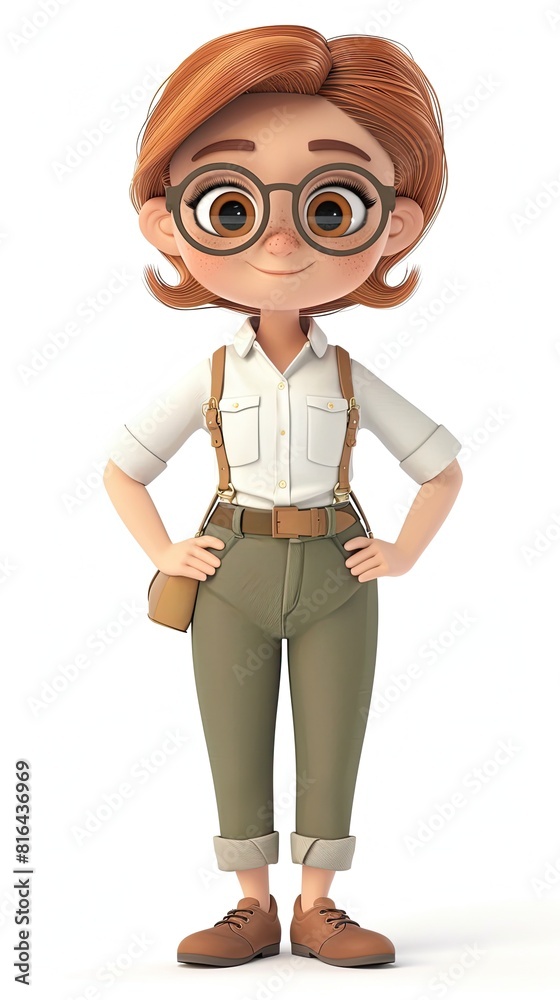 Anthropologist character white background 3D styled character funny cute front view simple 3d full color Anthropologist character white background 3D styled character funny cute front view simple 3d full color