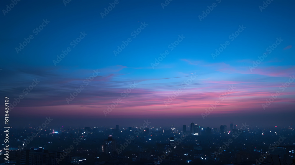 Fototapeta premium The city scenery before and at dawn the silhouette of the cityscape and the sky dyed blue : Generative AI