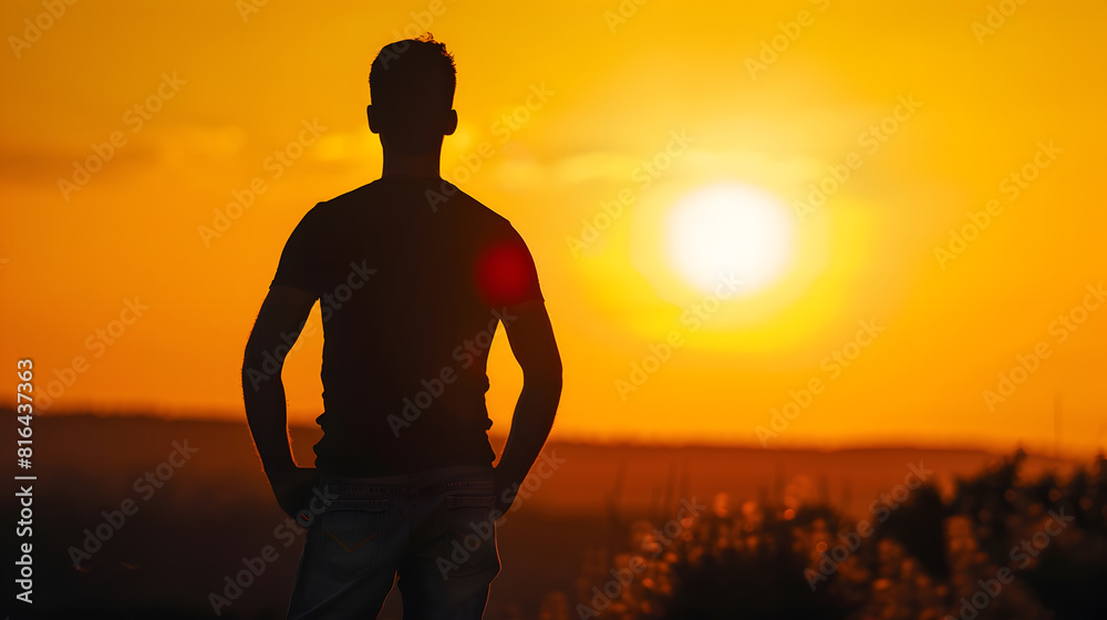 Man posing in silhouette with the sunset Turkey : Generative AI