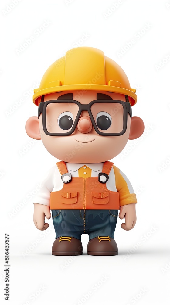 cute Architect character white background 3D styled character funny cute front view simple 3d full color cute Architect character white background 3D styled character funny cute front view simple 3d full color