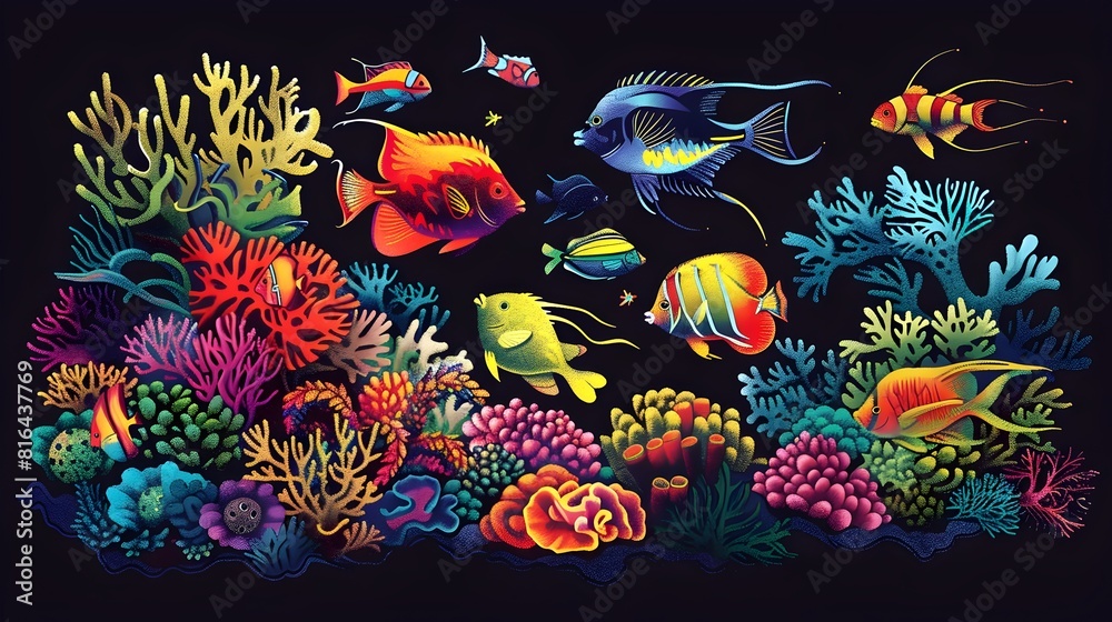 Fototapeta premium Vibrant Coral Reef Teeming with Colorful Marine Life Symbolizing the Beauty and Fragility of Underwater Ecosystems
