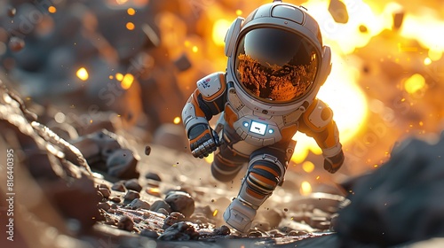 A daring 3D cartoon character embarking on a thrilling space adventure. photo