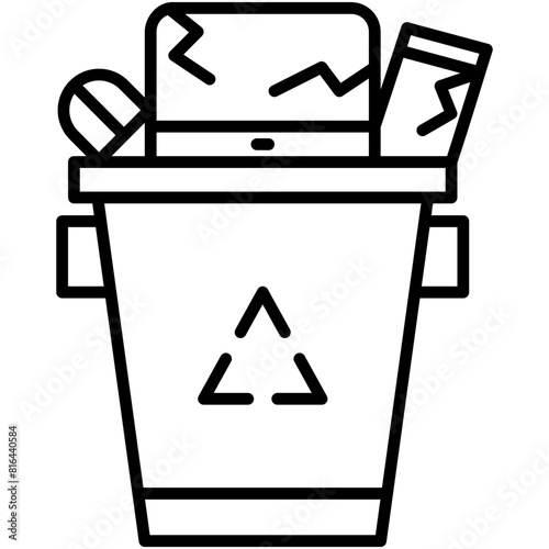 E Waste Icon. Electronic Junk Disposal Pictogram Graphic Illustration. Isolated Simple Line Icon For Infographic, App and Web Button.