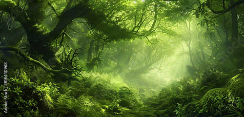 Panoramic deep forest green digital art featuring rich designs.