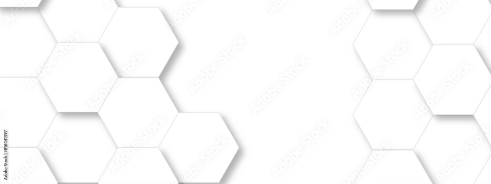 Abstract white hexagonal geometric background with shadow. Luxury White 3D futuristic honeycomb mosaic white background. Abstract white lines background. Vector Illustration. Abstract white hexagonal geometric background with shadow. Luxury White 3D futuristic honeycomb mosaic white background. Abstract white lines background. Vector Illustration.