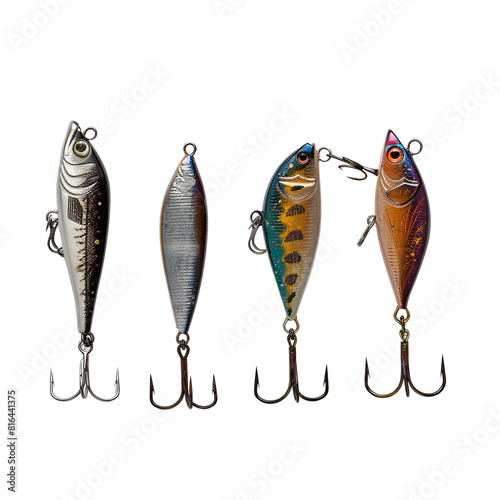 Assortment of Fishing Lures Displayed in High Definition on a Plain White Surface photo