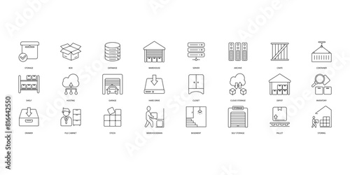 Storage icons set. Set of editable stroke icons.Set of Storage