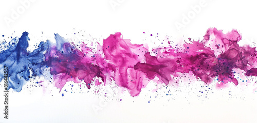 Vibrant hot pink and deep sapphire watercolor create a captivating, abstract design on white. photo
