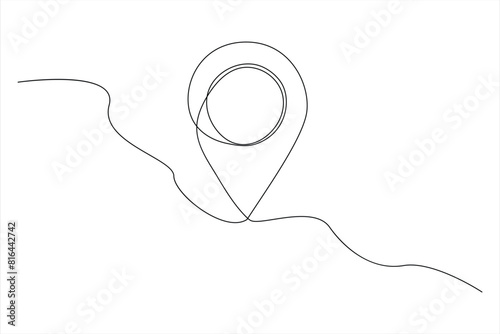 continuous one line google map point route directions and location outline vector art illustration