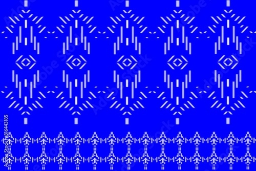 white line pattern on blue background Local fabric pattern, ikat print style