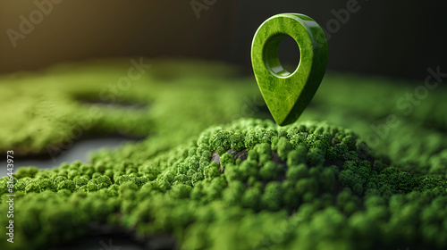 Location pin icon on green land plot, estate investment, land plot for construction project ai generative photo