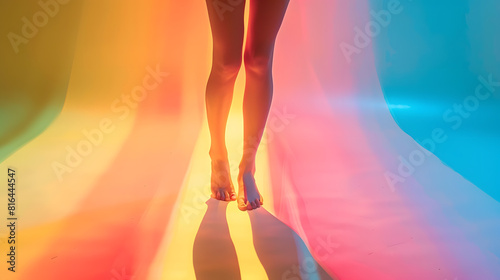 Body art aesthetics Human beauty Silhouette female body part legs and hands isolated over light pastel background Skincare bodycare healthcare concept Female beauty as it is Poster ban : Generative AI